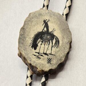 gorgeous vintage scrimshaw I think bolo tie